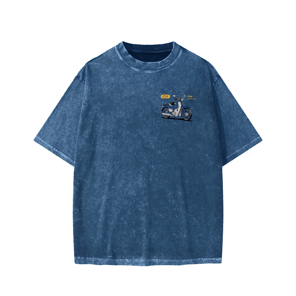 Honda C50 Super Cub Motorcycle Front And Back Printing Washed T-shirt