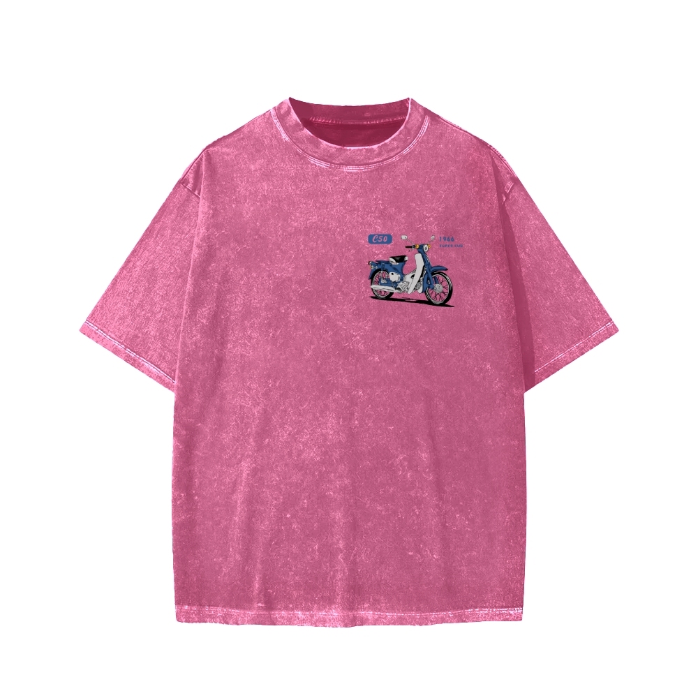 Honda C50 Super Cub Motorcycle Front And Back Printing Washed T-shirt