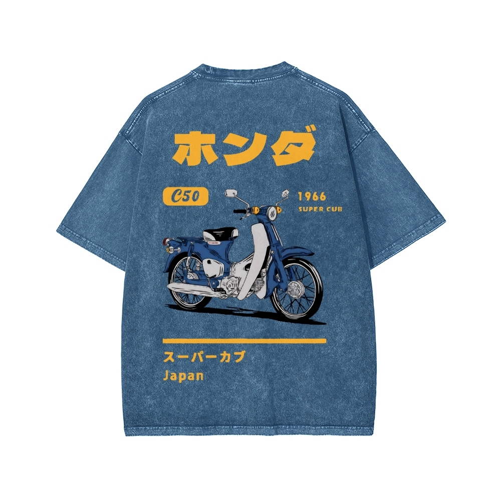 Honda C50 Super Cub Motorcycle Front And Back Printing Washed T-shirt