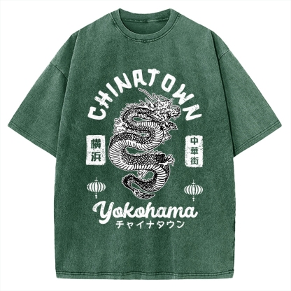 Yokohama Japan Chinese Dragon Vintage Washed T-shirt