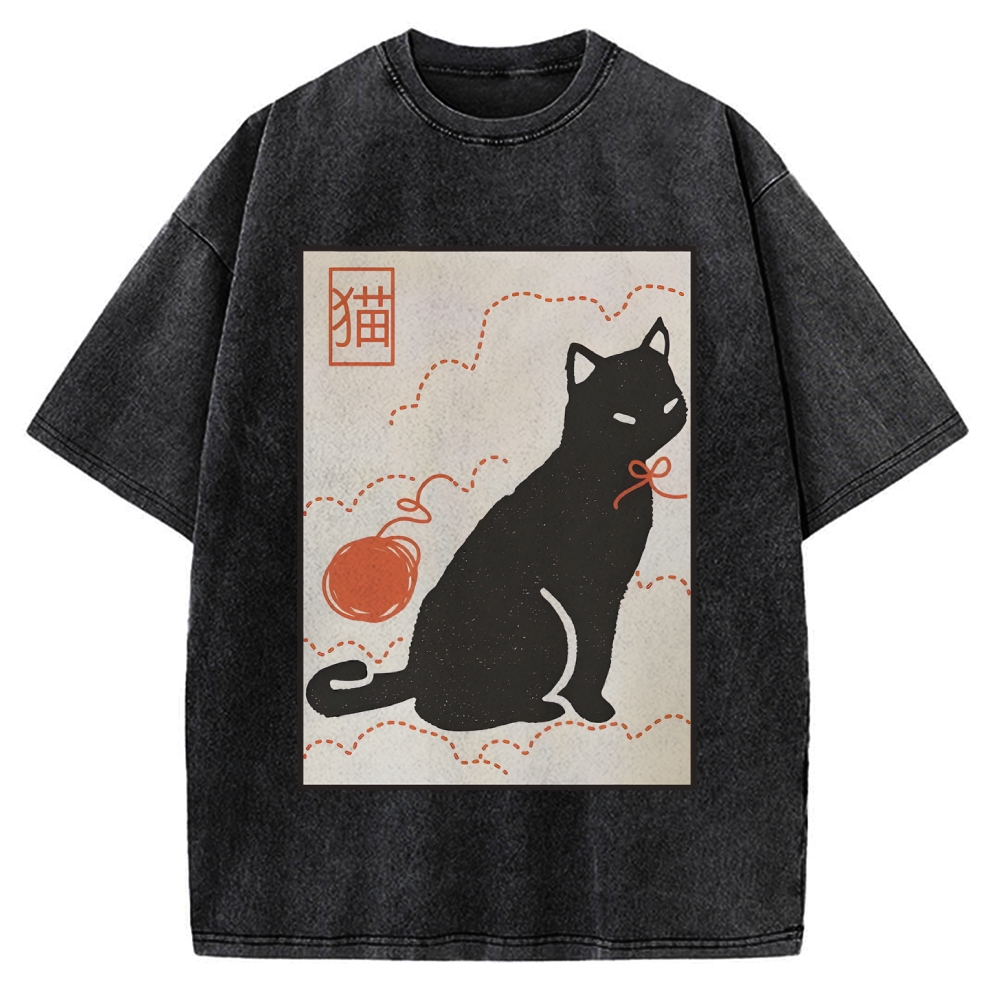 Lovely Black Cat Vintage Washed T-shirt