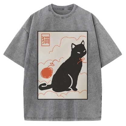 Lovely Black Cat Vintage Washed T-shirt