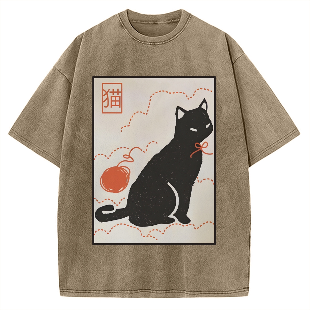 Lovely Black Cat Vintage Washed T-shirt