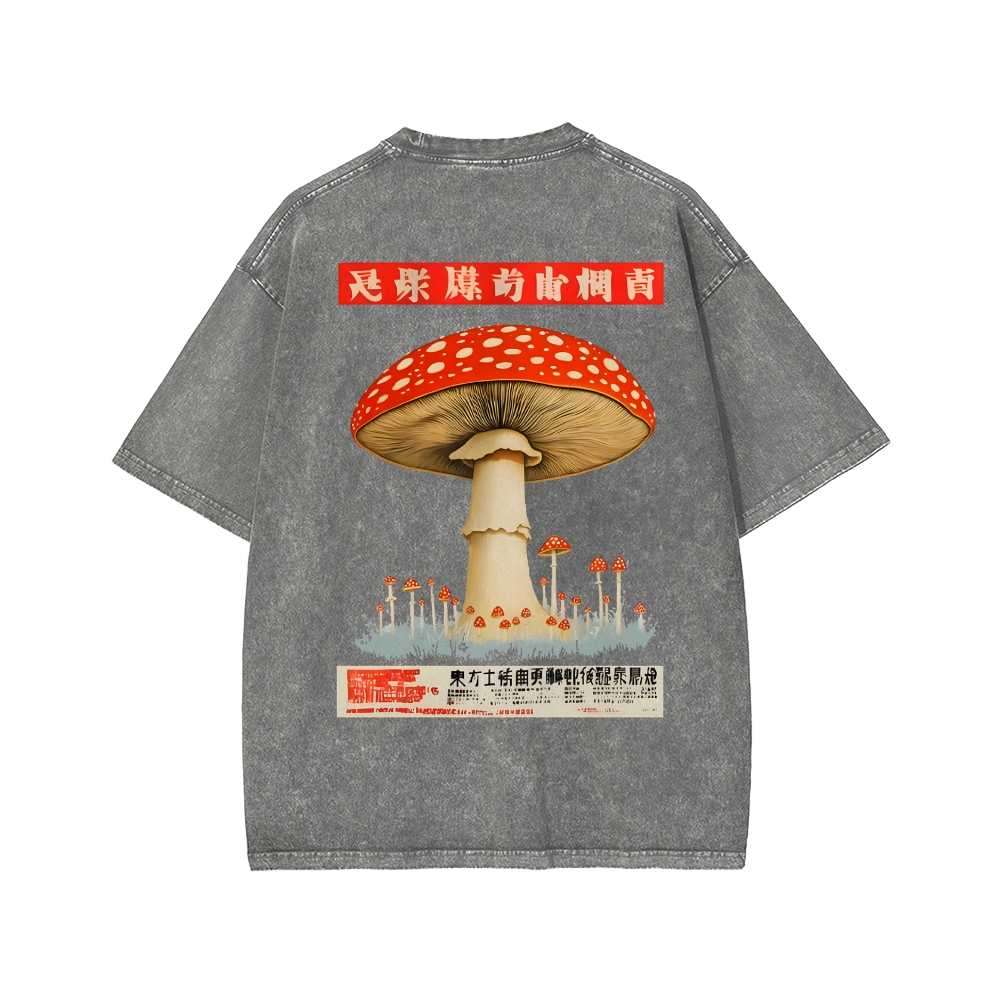 Tokyo-Assassin Psychedelic Mushroom Front And Back Printing Washed T-shirt