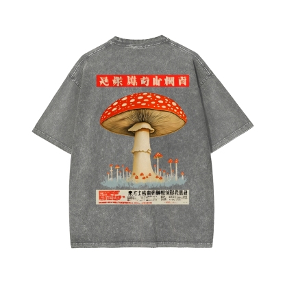 Tokyo-Assassin Psychedelic Mushroom Front And Back Printing Washed T-shirt