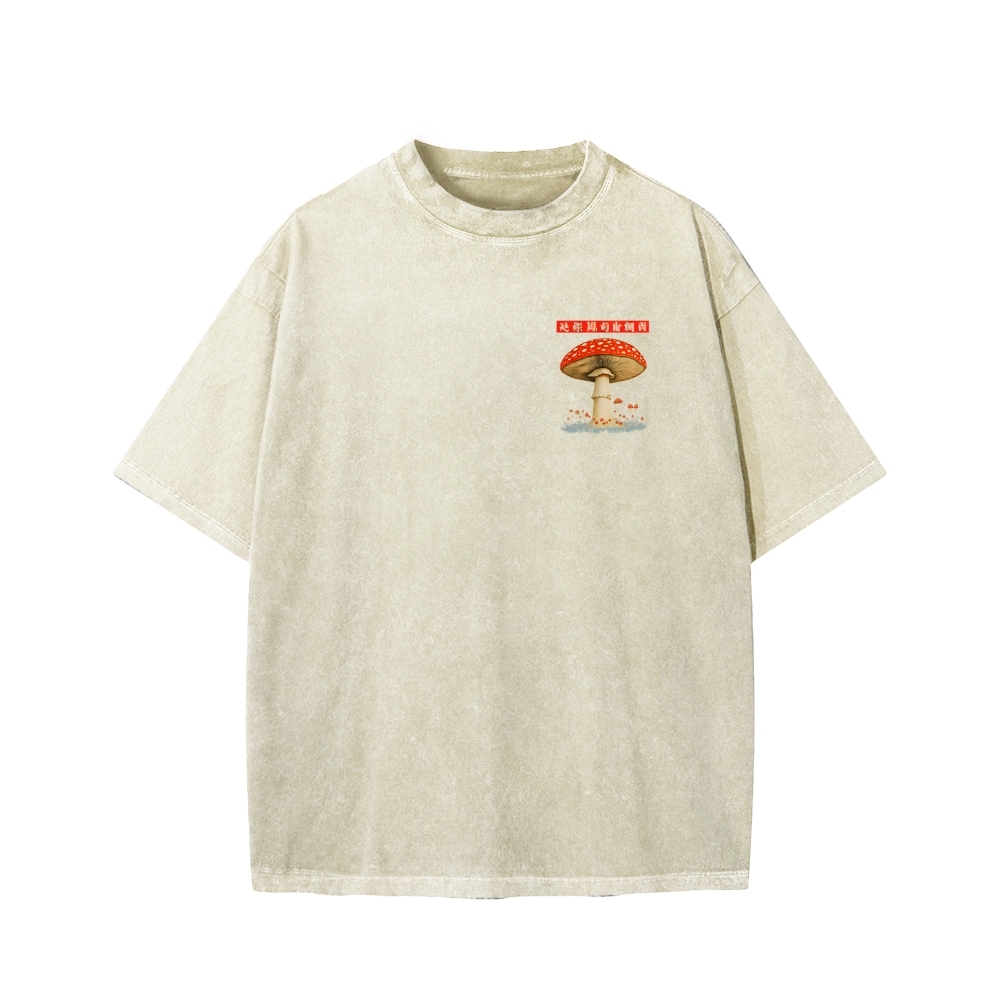 Tokyo-Assassin Psychedelic Mushroom Front And Back Printing Washed T-shirt