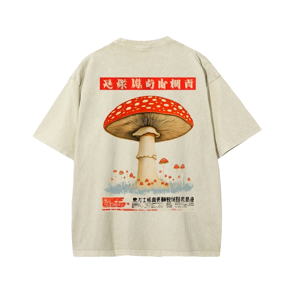 Tokyo-Assassin Psychedelic Mushroom Front And Back Printing Washed T-shirt