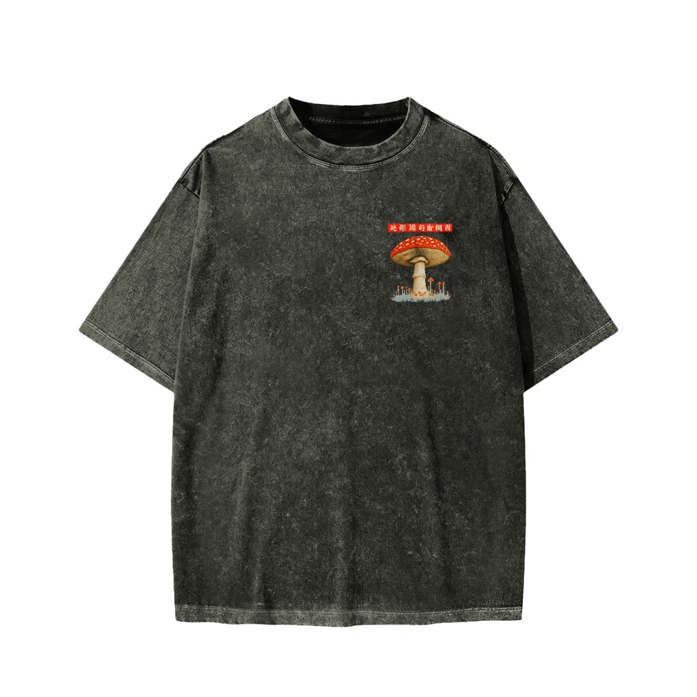 Tokyo-Assassin Psychedelic Mushroom Front And Back Printing Washed T-shirt
