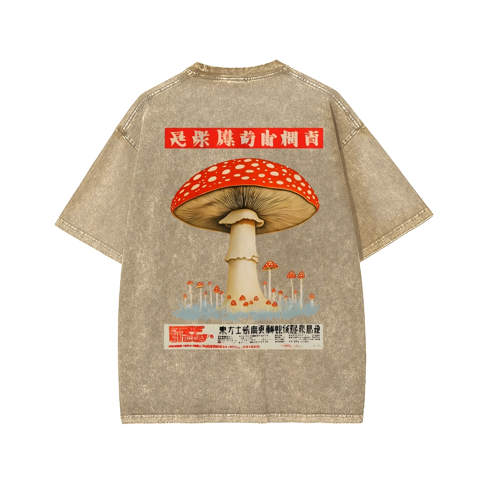 Tokyo-Assassin Psychedelic Mushroom Front And Back Printing Washed T-shirt