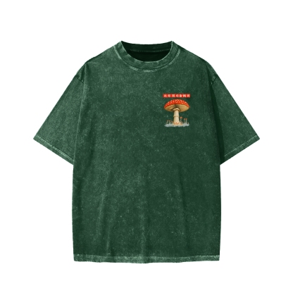 Tokyo-Assassin Psychedelic Mushroom Front And Back Printing Washed T-shirt