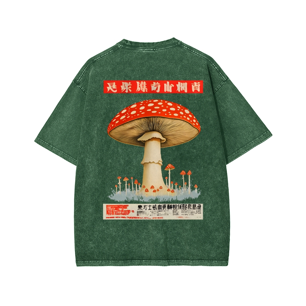 Tokyo-Assassin Psychedelic Mushroom Front And Back Printing Washed T-shirt