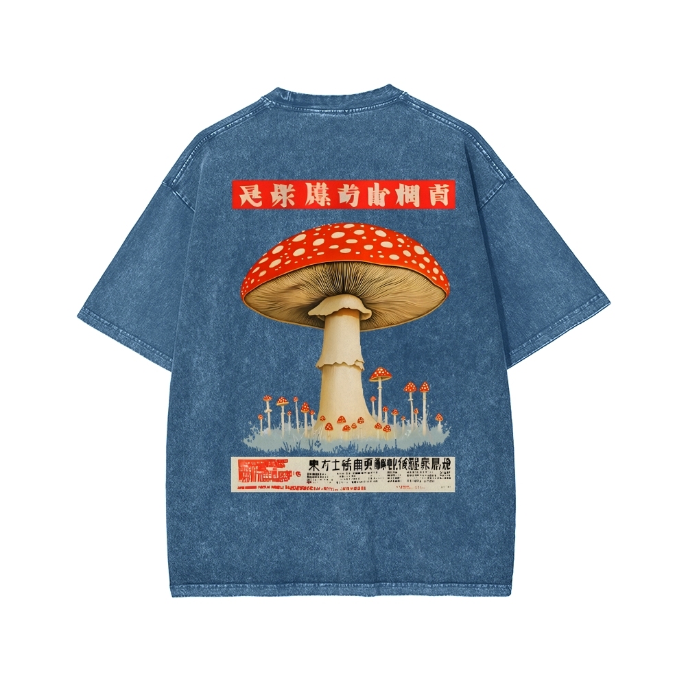 Tokyo-Assassin Psychedelic Mushroom Front And Back Printing Washed T-shirt