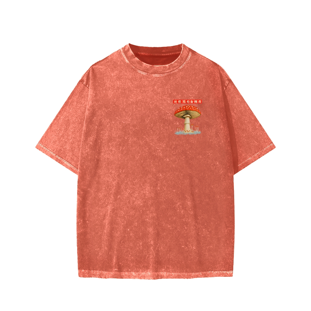 Tokyo-Assassin Psychedelic Mushroom Front And Back Printing Washed T-shirt