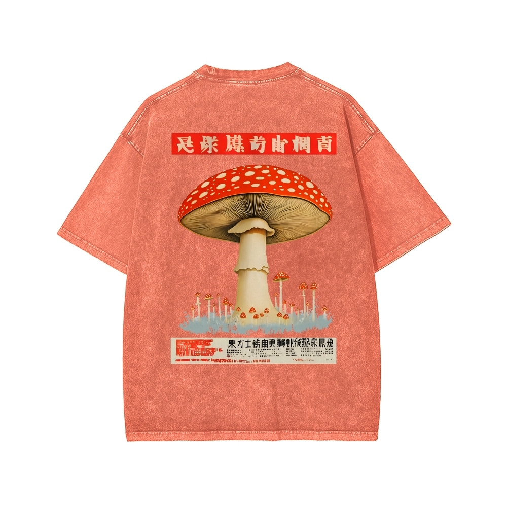 Tokyo-Assassin Psychedelic Mushroom Front And Back Printing Washed T-shirt