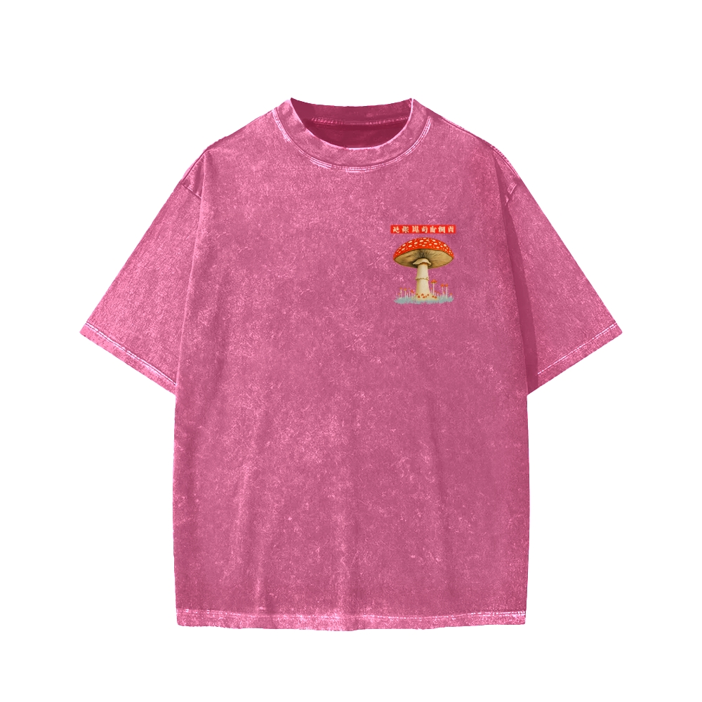 Tokyo-Assassin Psychedelic Mushroom Front And Back Printing Washed T-shirt