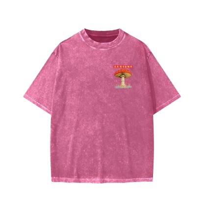 Tokyo-Assassin Psychedelic Mushroom Front And Back Printing Washed T-shirt