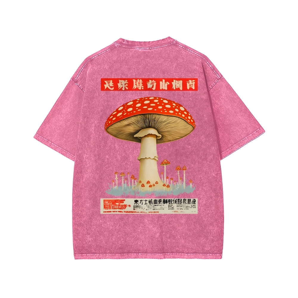 Tokyo-Assassin Psychedelic Mushroom Front And Back Printing Washed T-shirt