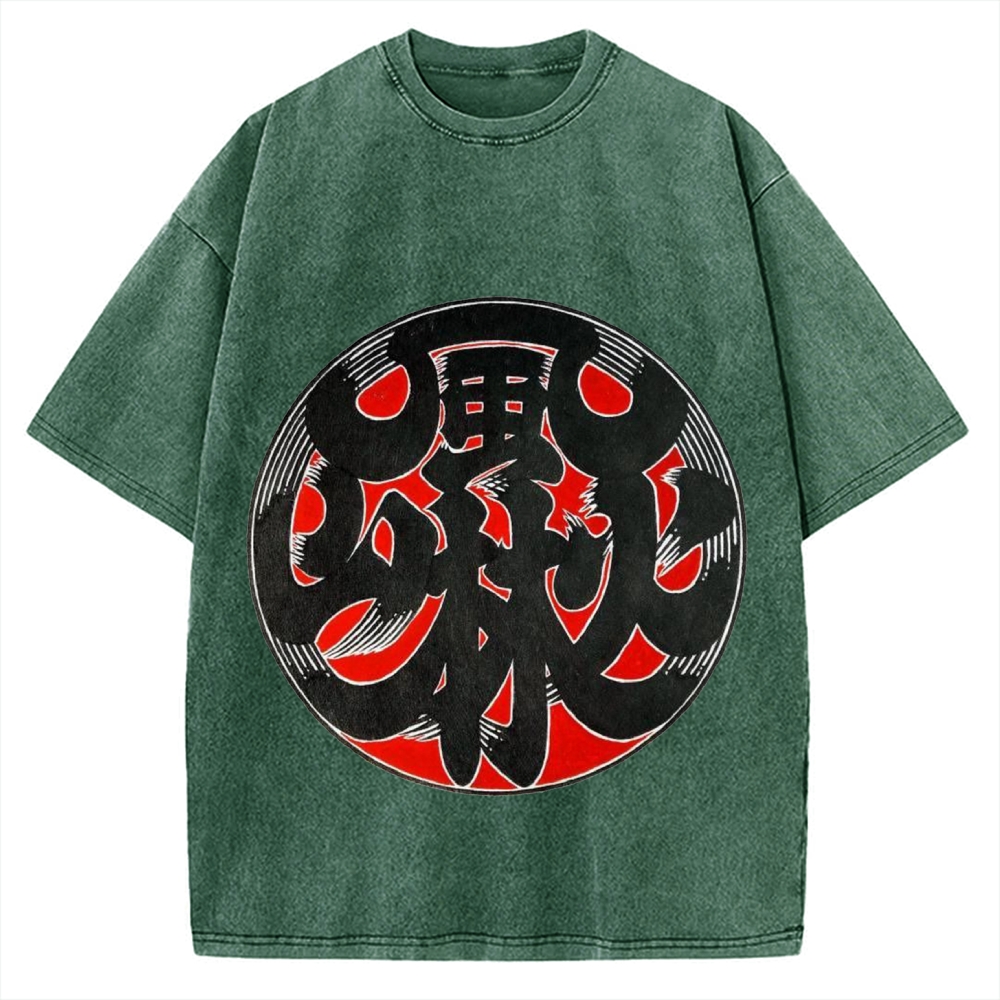 Japanese Traditional Fu RIn Ka San Pattern Vintage Washed T-shirt