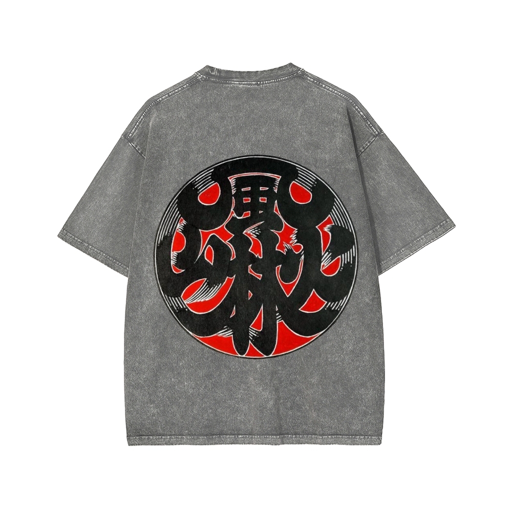 Japanese Traditional Pattern Fu-RIn-Ka-San Front And Back Printing Washed T-shirt