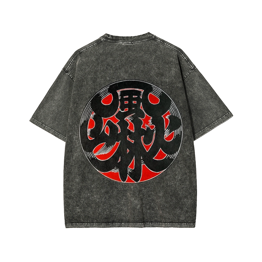 Japanese Traditional Pattern Fu-RIn-Ka-San Front And Back Printing Washed T-shirt