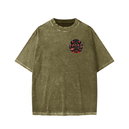 Japanese Traditional Pattern Fu-RIn-Ka-San Front And Back Printing Washed T-shirt