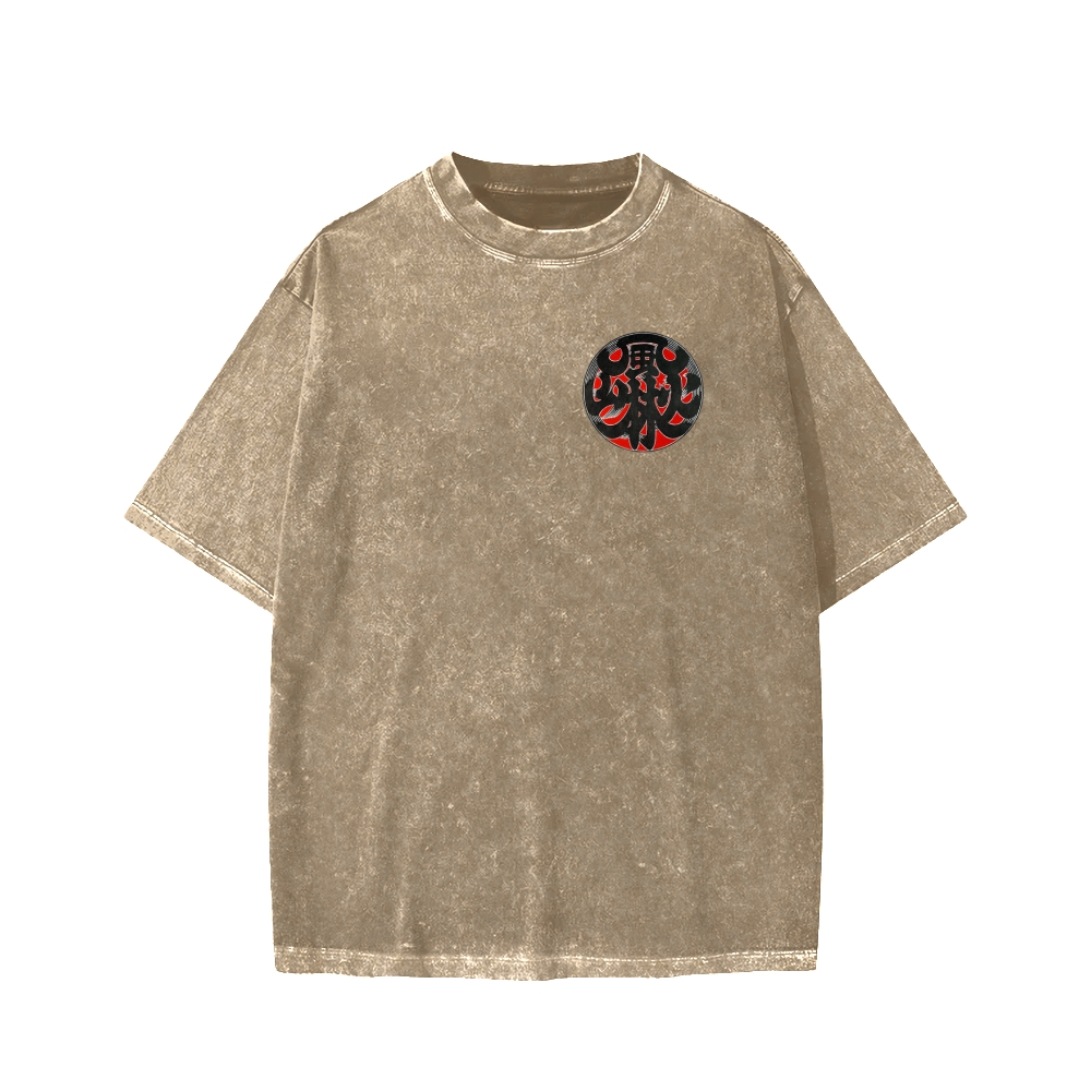 Japanese Traditional Pattern Fu-RIn-Ka-San Front And Back Printing Washed T-shirt