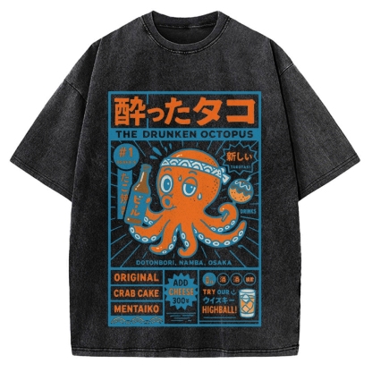 Drunken Octopus Takoyaki Vintage Washed T-shirt