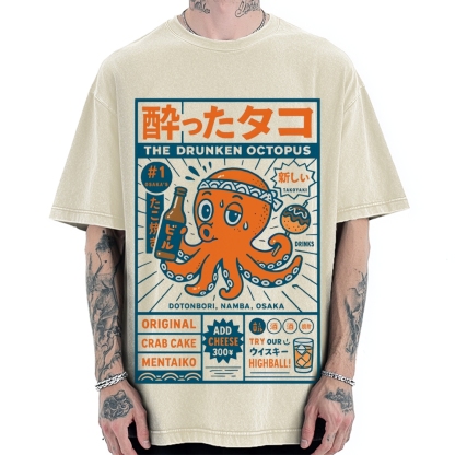 Drunken Octopus Takoyaki Vintage Washed T-shirt