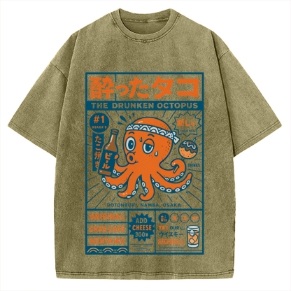 Drunken Octopus Takoyaki Vintage Washed T-shirt