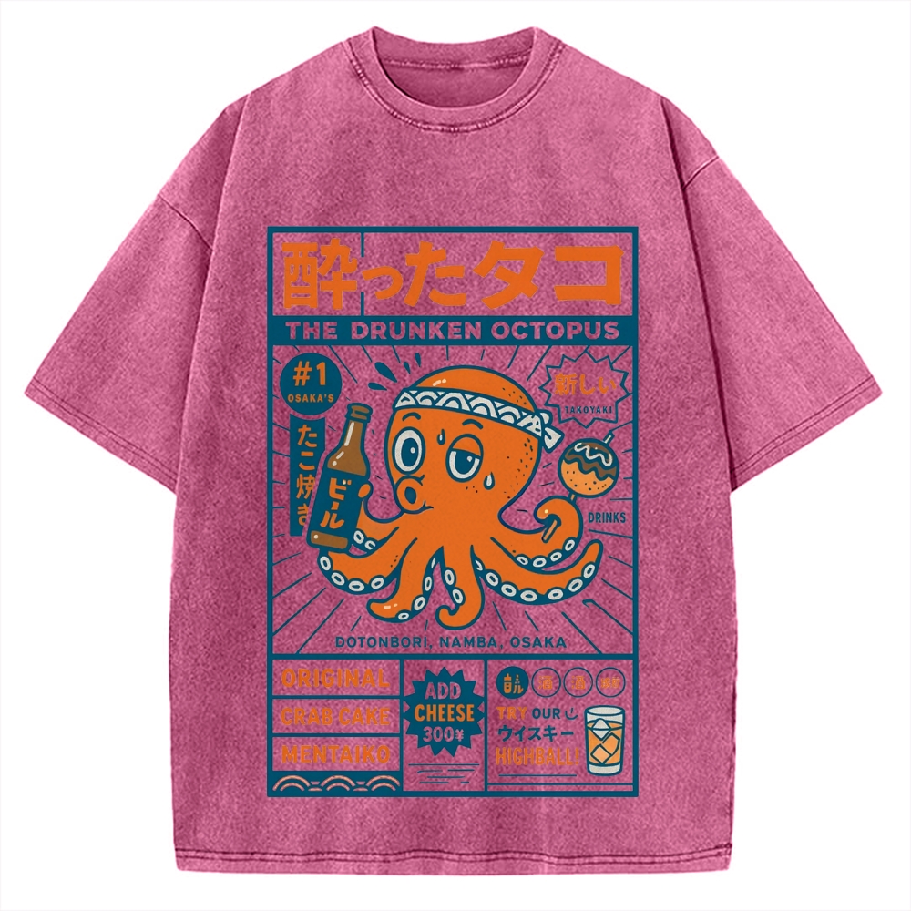Drunken Octopus Takoyaki Vintage Washed T-shirt