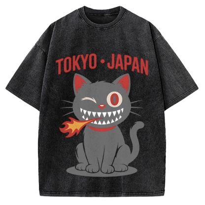 Tokyo Flame Cat Japan Vintage Washed T-shirt