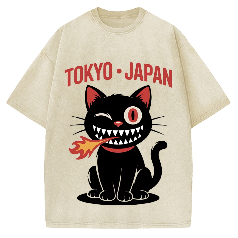 Tokyo Flame Cat Japan Vintage Washed T-shirt
