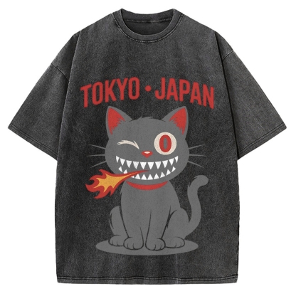 Tokyo Flame Cat Japan Vintage Washed T-shirt