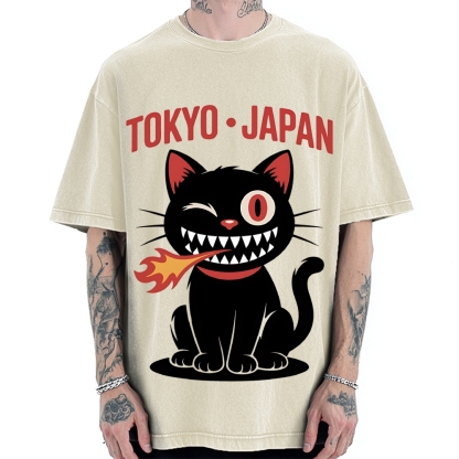 Tokyo Flame Cat Japan Vintage Washed T-shirt
