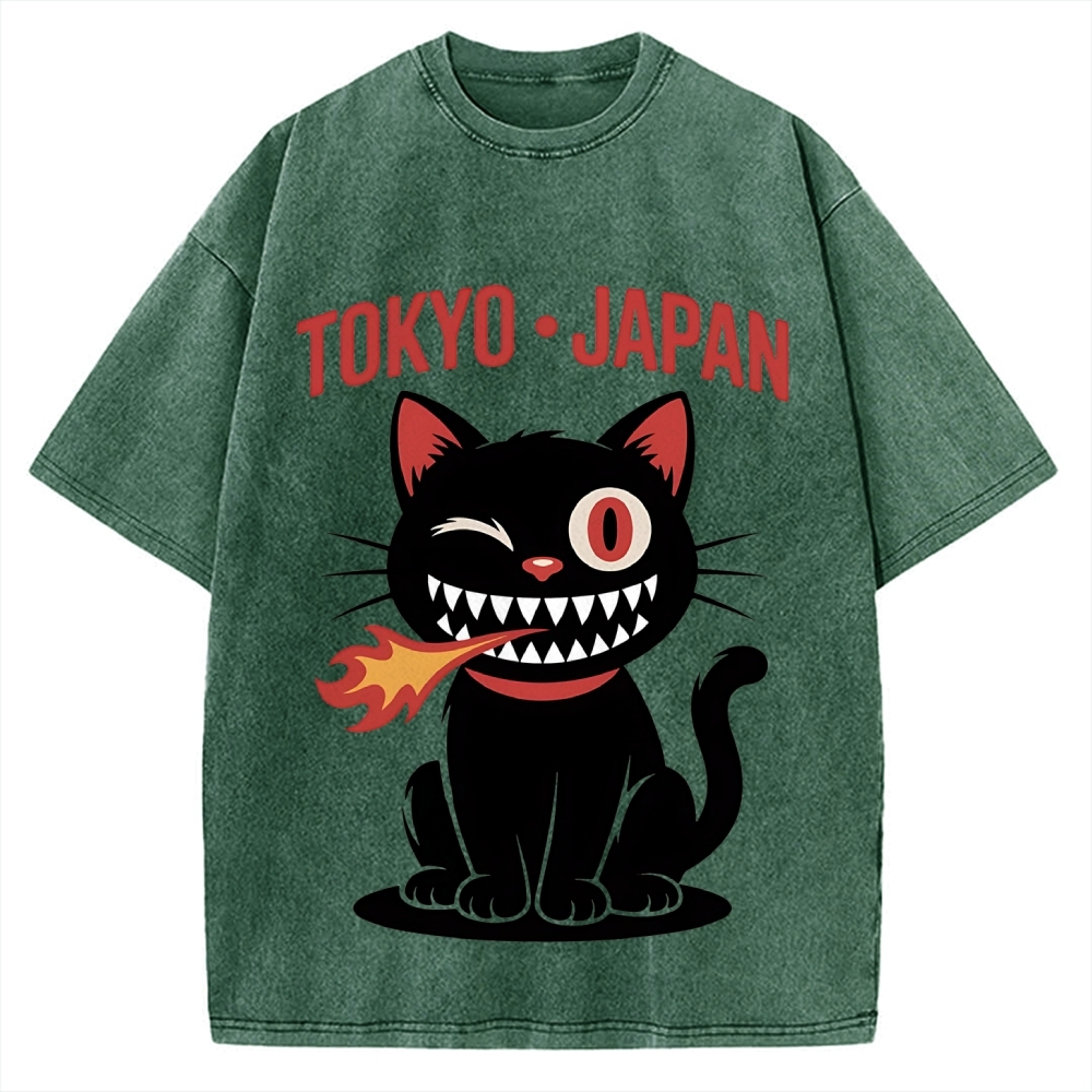 Tokyo Flame Cat Japan Vintage Washed T-shirt