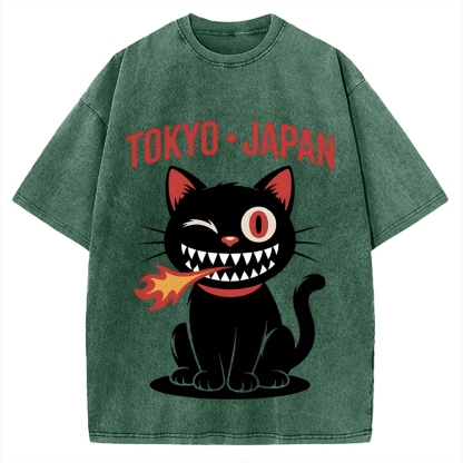 Tokyo Flame Cat Japan Vintage Washed T-shirt
