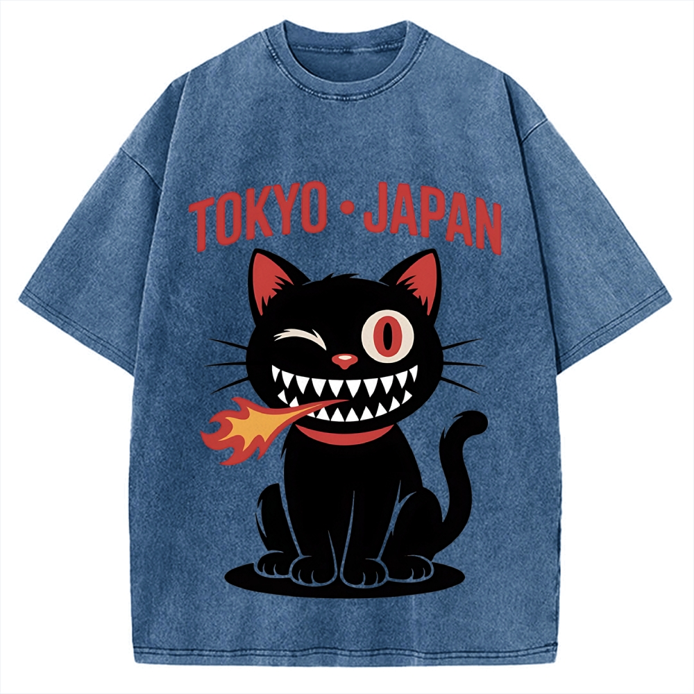 Tokyo Flame Cat Japan Vintage Washed T-shirt