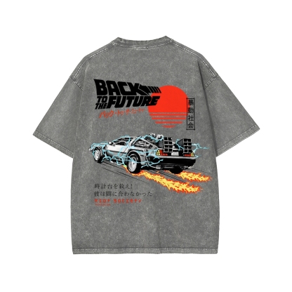 Back To The Future Front And Back Printing Washed T-shirt