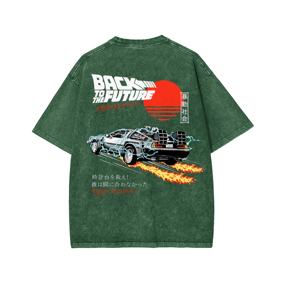 Back To The Future Front And Back Printing Washed T-shirt