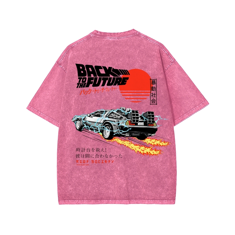 Back To The Future Front And Back Printing Washed T-shirt