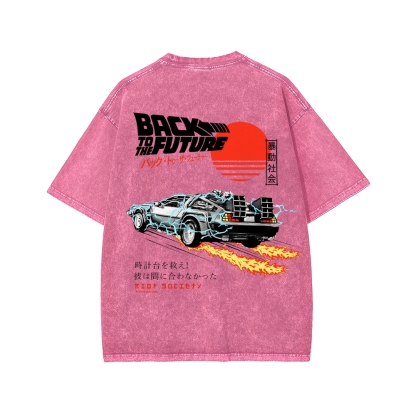 Back To The Future Front And Back Printing Washed T-shirt