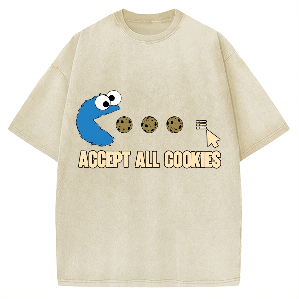 Accept All Cookies Funny Pac-Man Monster Vintage Washed T-shirt