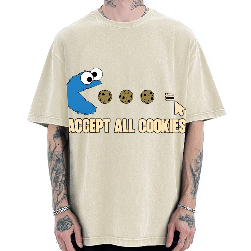 Accept All Cookies Funny Pac-Man Monster Vintage Washed T-shirt