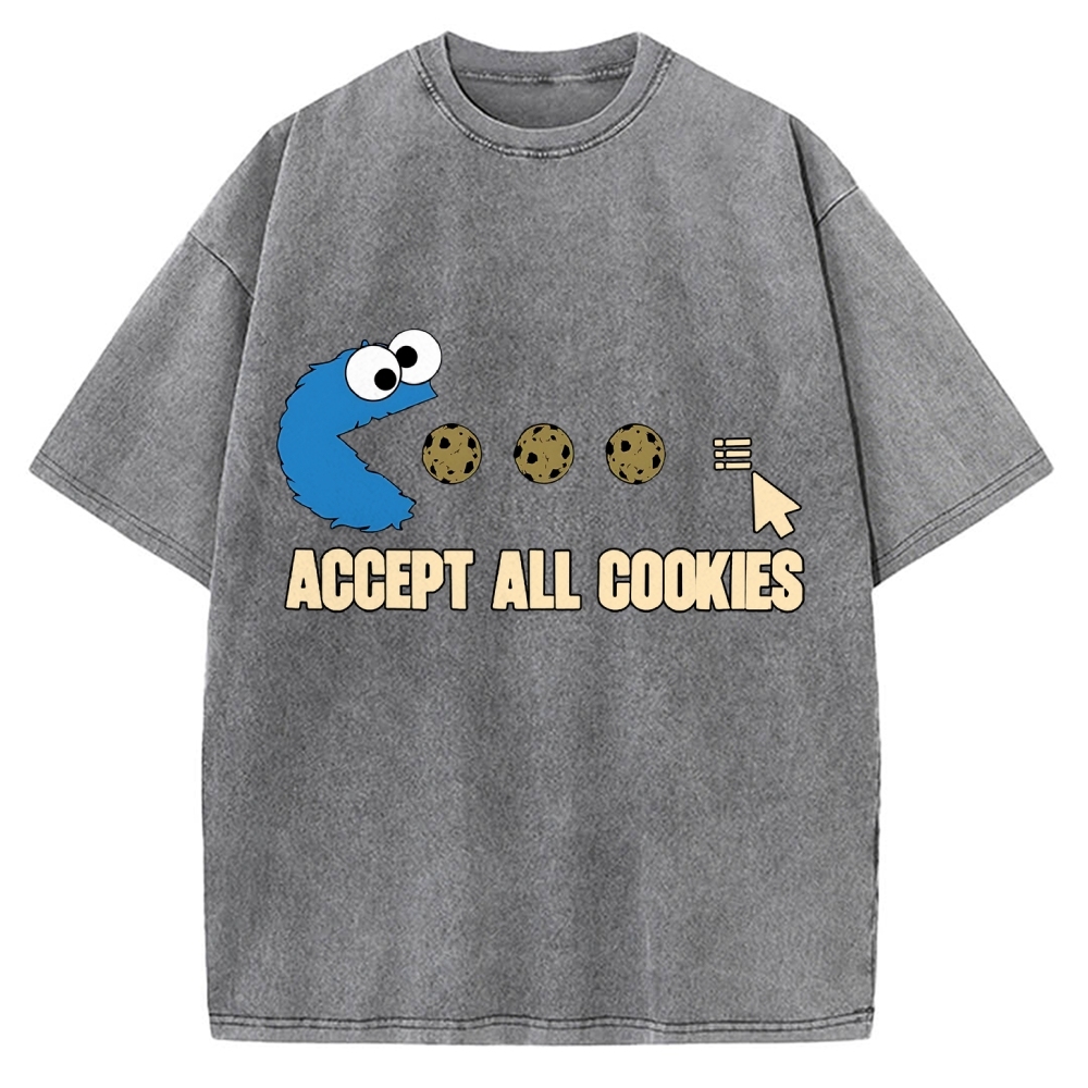Accept All Cookies Funny Pac-Man Monster Vintage Washed T-shirt