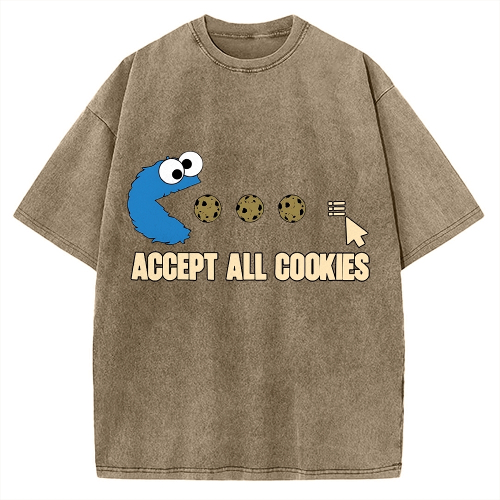 Accept All Cookies Funny Pac-Man Monster Vintage Washed T-shirt