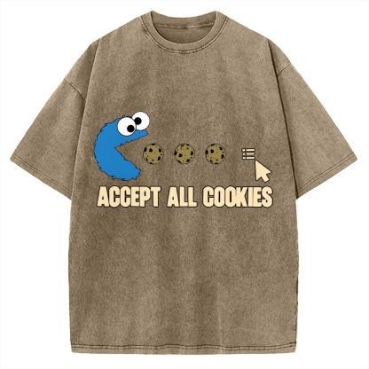 Accept All Cookies Funny Pac-Man Monster Vintage Washed T-shirt
