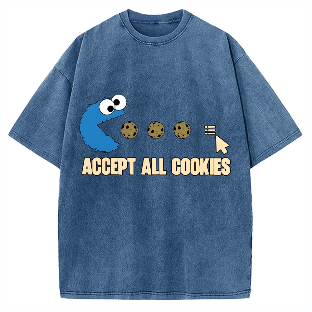 Accept All Cookies Funny Pac-Man Monster Vintage Washed T-shirt