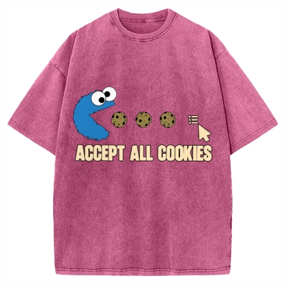 Accept All Cookies Funny Pac-Man Monster Vintage Washed T-shirt