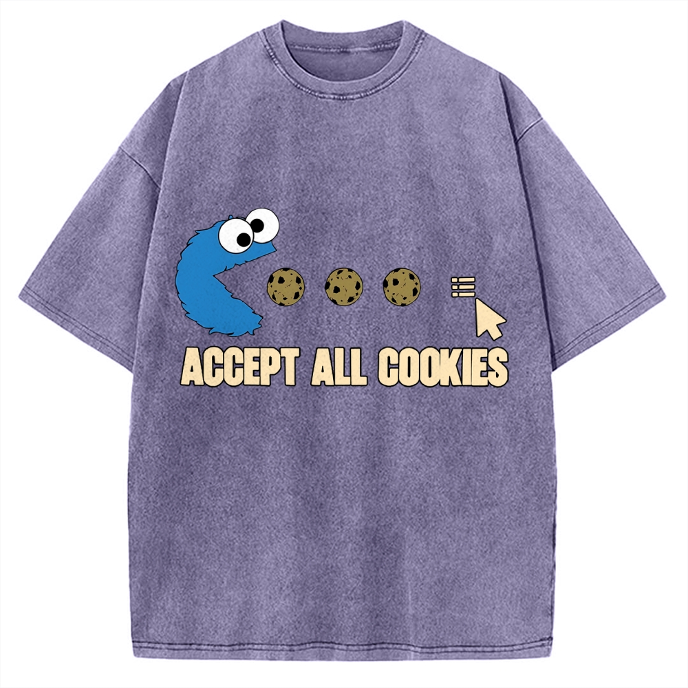Accept All Cookies Funny Pac-Man Monster Vintage Washed T-shirt