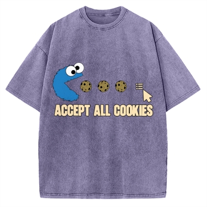 Accept All Cookies Funny Pac-Man Monster Vintage Washed T-shirt